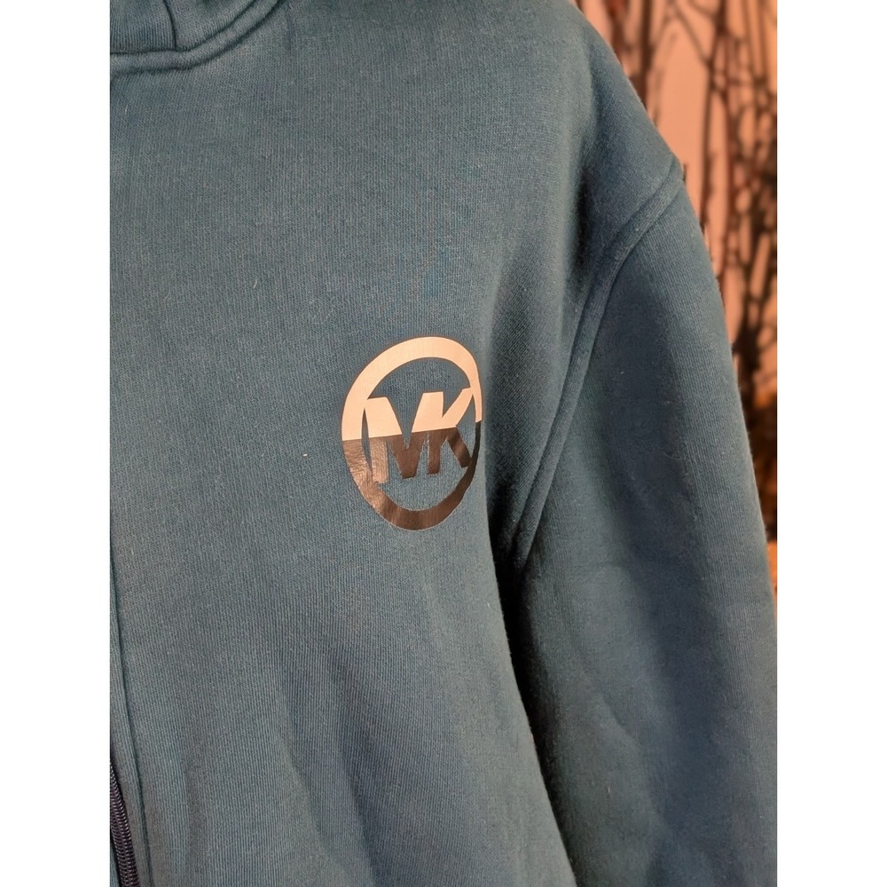 Michael Kors Womens Sherpa Lined Full Zip Hoodie Teal Blue Jacket Size L Large - Picture 2 of 14